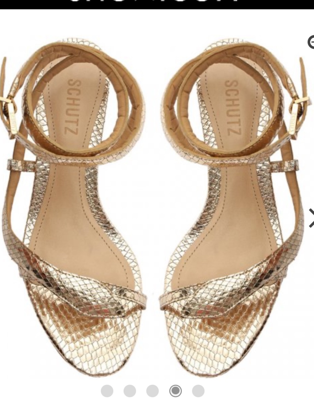 SCHUTZ Cobra Metallic Gold Snake-Effect Ankle Strap Sandals